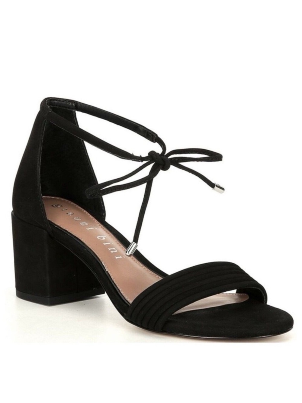 Gianni Bini Rhiaann Dress Sandals‎ Ankle Tie Black Suede Block Heels